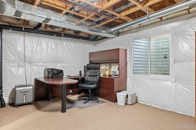 home office with light carpet