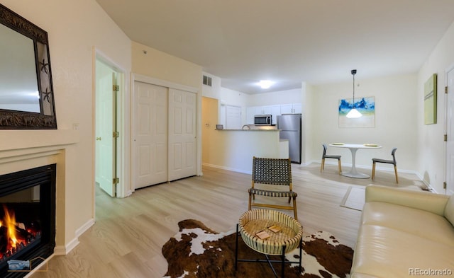 2428 W 82nd Pl Unit 3G, Westminster, CO 80031 - living room featuring a glass covered fireplace and light wood-type flooring