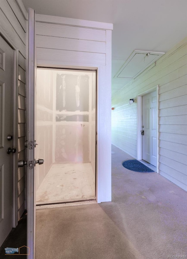 2428 W 82nd Pl Unit 3G, Westminster, CO 80031 - corridor with attic access, carpet flooring, and wooden walls