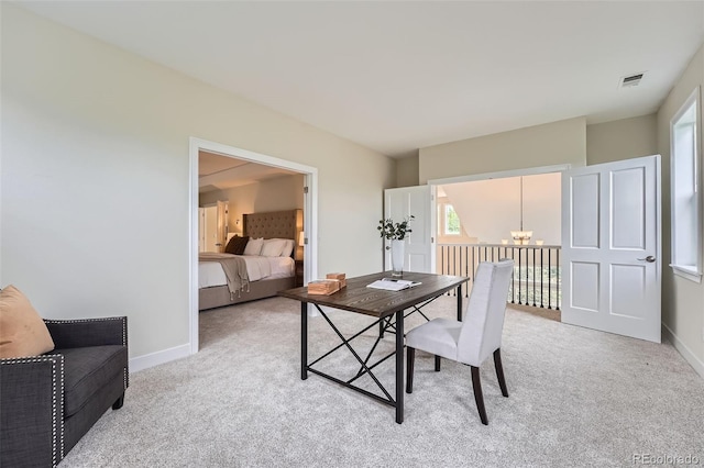 22019 E Arbor Dr, Aurora, CO 80016 - home office featuring light carpet and a chandelier