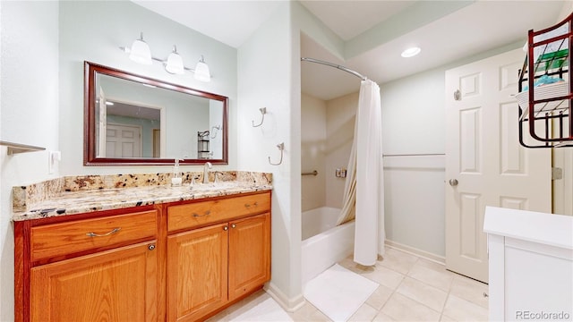 14833 Vine St, Thornton, CO 80602 - full bath with shower / tub combo, tile patterned floors, vanity, and recessed lighting