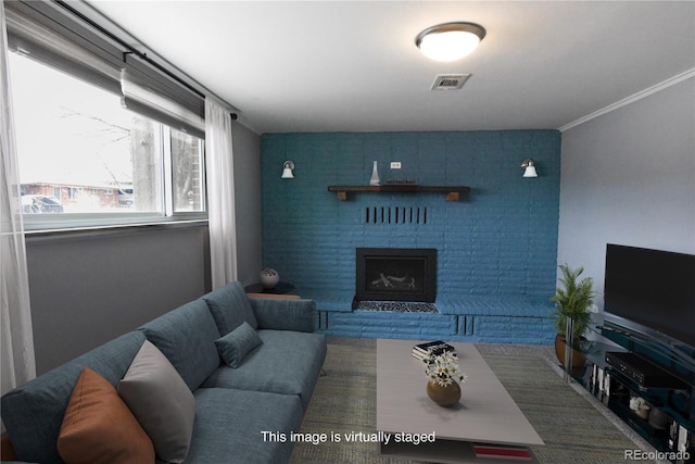 5063 W 61st Ave, Arvada, CO 80003 - living area featuring a fireplace and ornamental molding