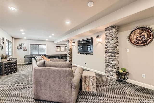 14118 Whitney Cir, Broomfield, CO 80023 - living room featuring recessed lighting, carpet flooring, and ornate columns