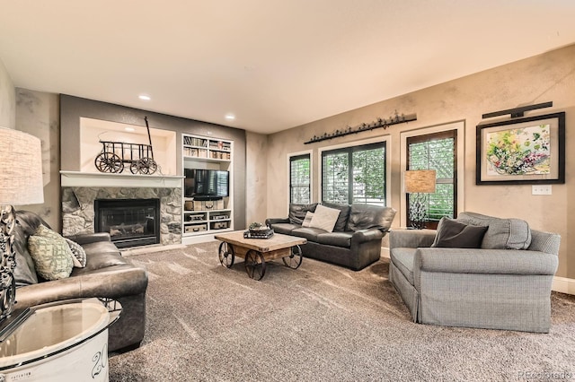 14118 Whitney Cir, Broomfield, CO 80023 - carpeted living room featuring a fireplace and recessed lighting