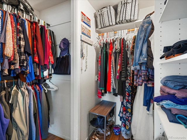 spacious closet with wood finished floors
