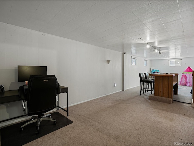 view of carpeted home office