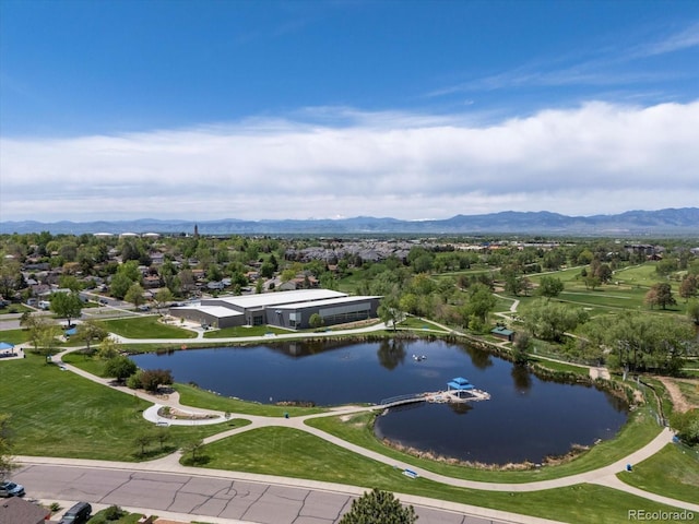 aerial view of a water and mountain view