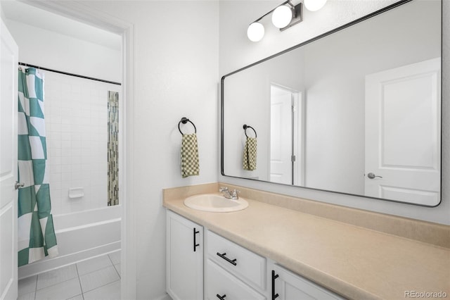 9567 Juniper Way, Arvada, CO 80007 - full bath with vanity, shower / bath combo, and tile patterned flooring