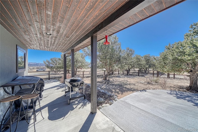 view of patio / terrace featuring a fenced backyard and grilling area