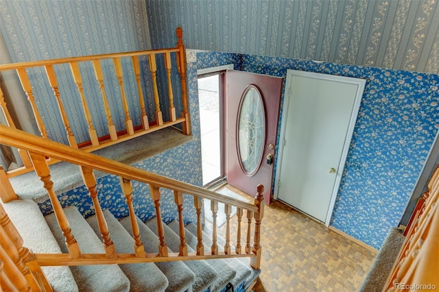 9766 Fillmore St, Thornton, CO 80229 - entrance foyer with wallpapered walls and stairway