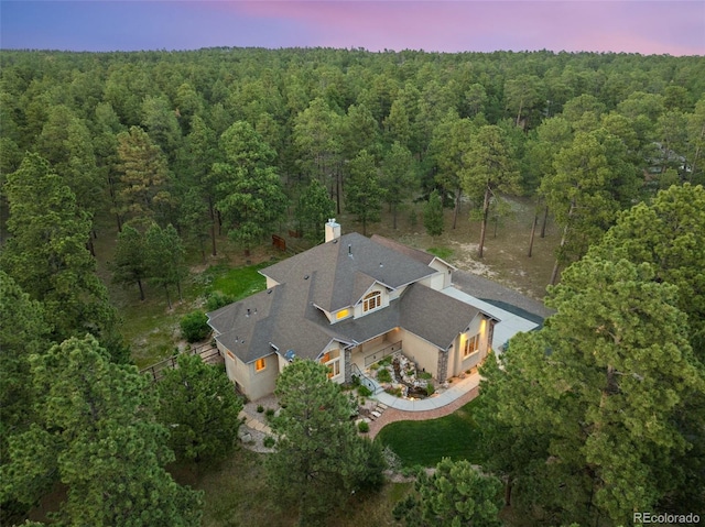 view of aerial view at dusk