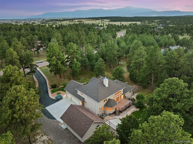 view of aerial view at dusk