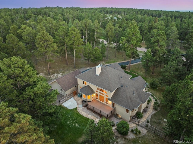 view of aerial view at dusk