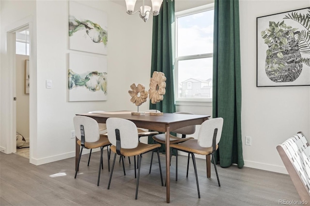 dining room with wood finished floors, baseboards, and a wealth of natural light