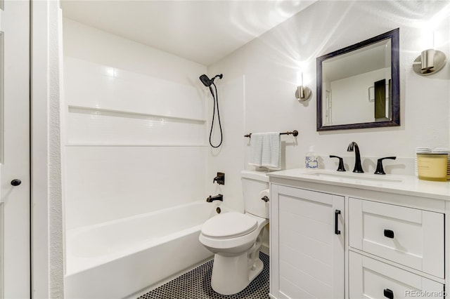 full bathroom featuring tile patterned flooring, vanity, toilet, and shower / bathtub combination