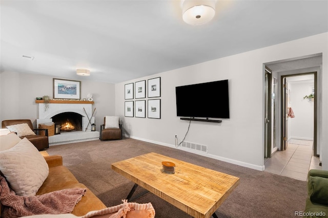 7371 Otis Ct, Arvada, CO 80003 - living room with carpet flooring, a fireplace, and baseboards