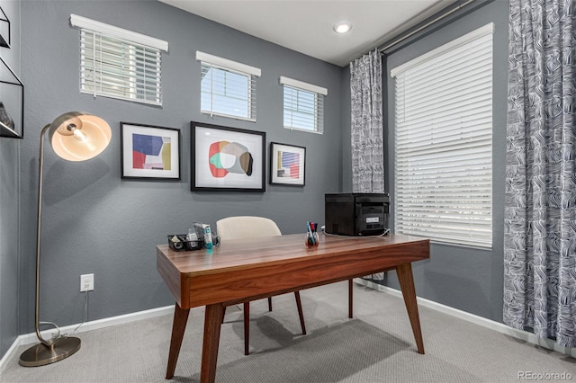 view of carpeted home office