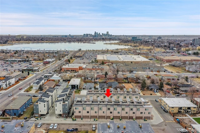 aerial view with a water view