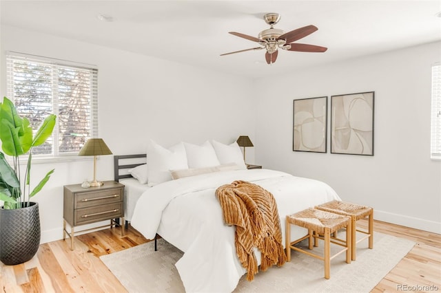 bedroom with baseboards and wood finished floors