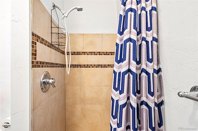 bathroom featuring a shower with shower curtain