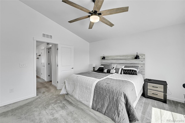 4027 E 98th Pl, Thornton, CO 80229 - carpeted bedroom with lofted ceiling, baseboards, and a ceiling fan