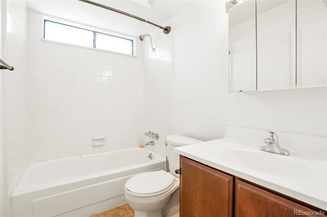 full bath featuring vanity, toilet, and tub / shower combination