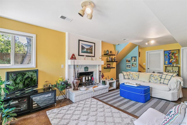 1080 Ithaca Dr, Boulder, CO 80305 - living room featuring a brick fireplace