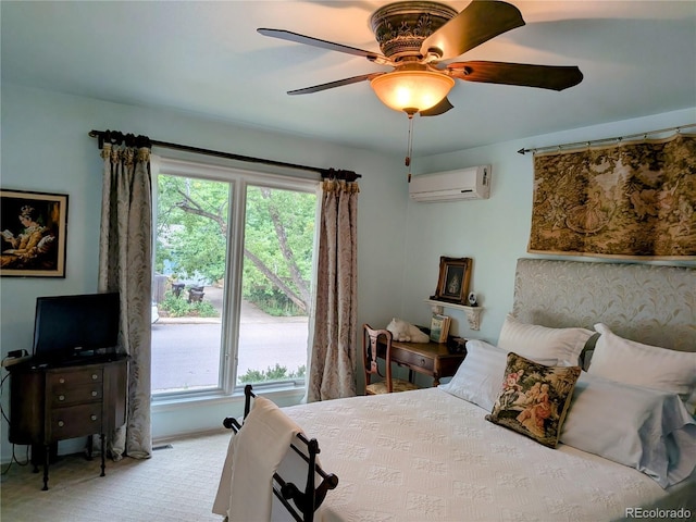 1080 Ithaca Dr, Boulder, CO 80305 - bedroom featuring an AC wall unit, multiple windows, and a ceiling fan