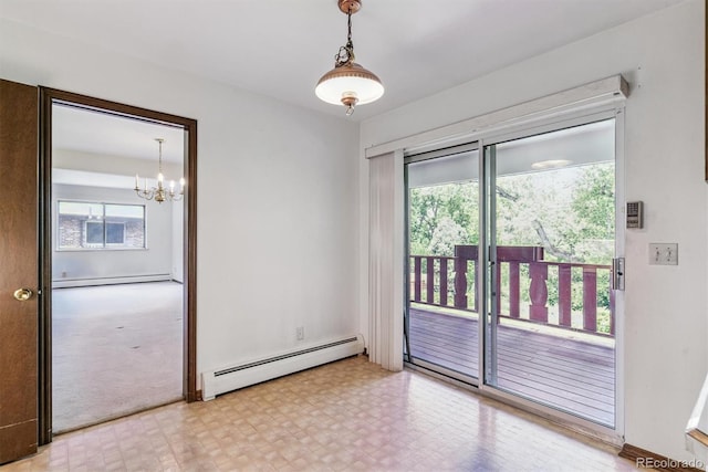 9 Rangeview Dr, Wheat Ridge, CO 80215 - empty room with a baseboard radiator, baseboard heating, plenty of natural light, and a chandelier