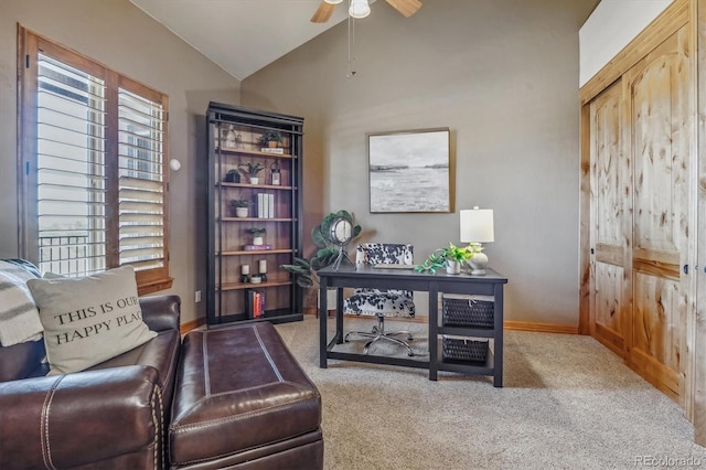 11624 Dunrich Rd, Parker, CO 80138 - carpeted office with lofted ceiling and a ceiling fan