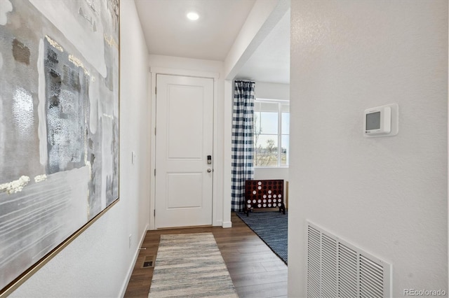 entryway with wood-type flooring