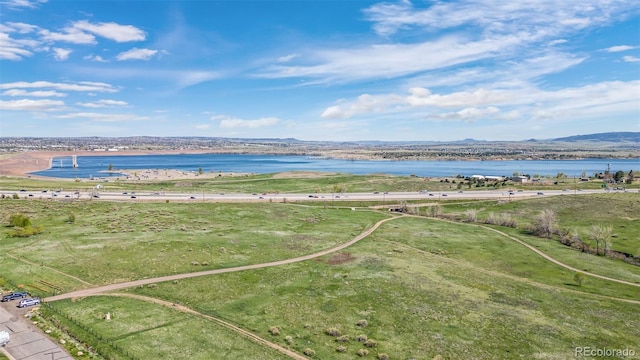 aerial view of a water and mountain view
