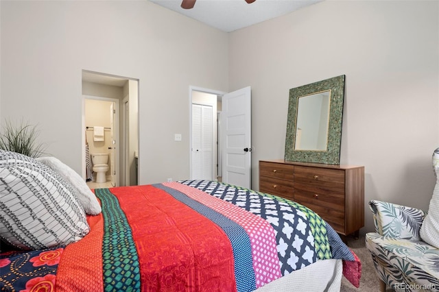 8378 S Upham Way Unit B305, Littleton, CO 80128 - carpeted bedroom featuring ensuite bath and a ceiling fan