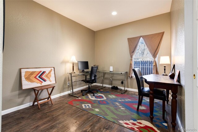 office space featuring dark hardwood / wood-style floors