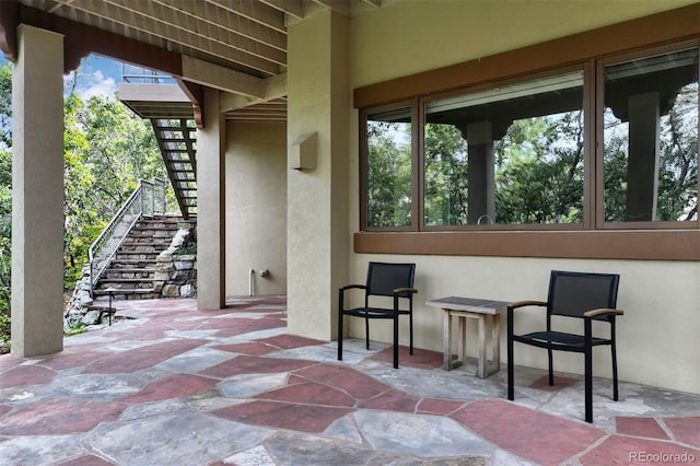 view of patio / terrace featuring an outdoor bar