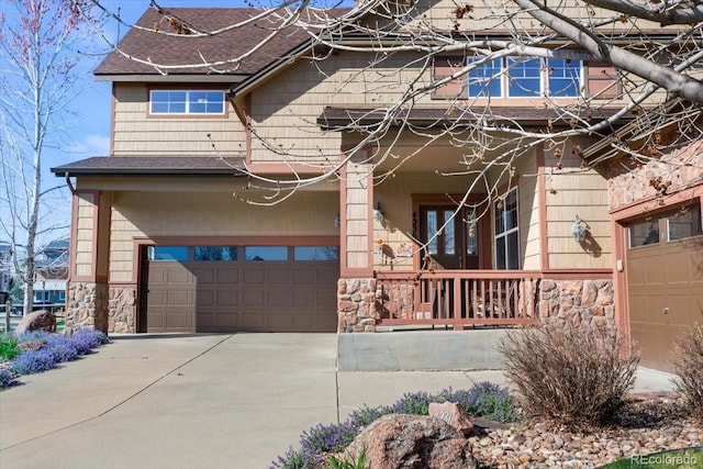 4236 Frederick Cir, Longmont, CO 80503 - view of property exterior featuring stone siding, a porch, and a shingled roof