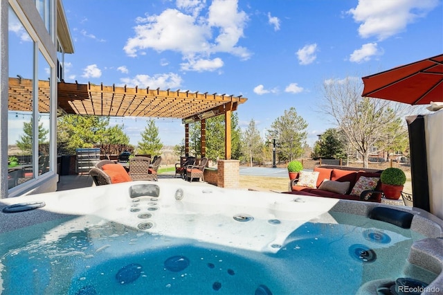 exterior space featuring a hot tub