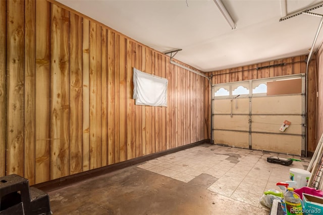 garage with wood walls