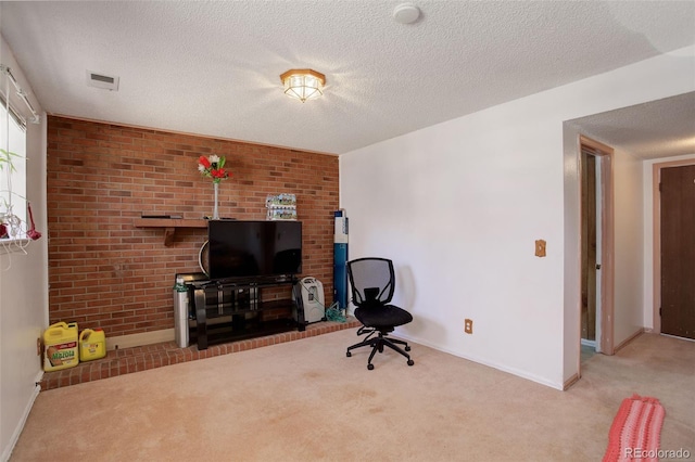 interior space with light carpet and a textured ceiling