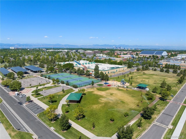 drone / aerial view with a mountain view