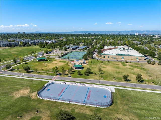 birds eye view of property with a mountain view