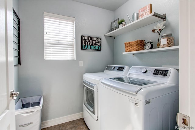 21418 E Stroll Ave, Parker, CO 80138 - laundry area with separate washer and dryer, tile patterned flooring, and baseboards