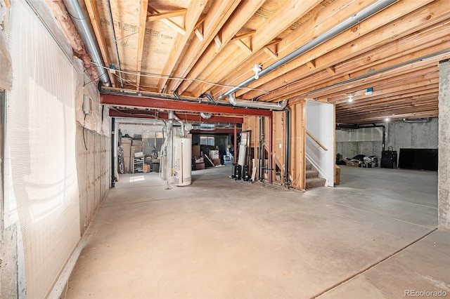 basement featuring water heater