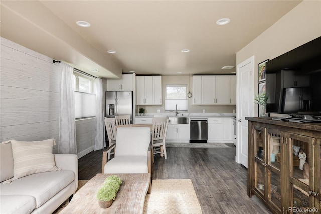 3540 Everett St, Wheat Ridge, CO 80033 - kitchen featuring stainless steel appliances, plenty of natural light, white cabinetry, light countertops, and recessed lighting