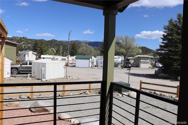 exterior space featuring a mountain view