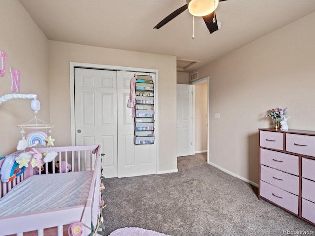 11945 S Saunter Ln, Parker, CO 80138 - bedroom featuring attic access, carpet, a closet, and a ceiling fan