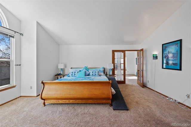 8441 Urban Ct, Arvada, CO 80005 - carpeted bedroom featuring multiple windows, french doors, and lofted ceiling
