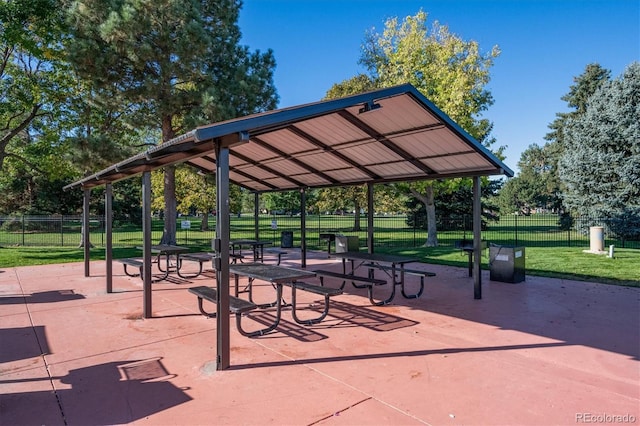 view of community featuring a gazebo and a yard