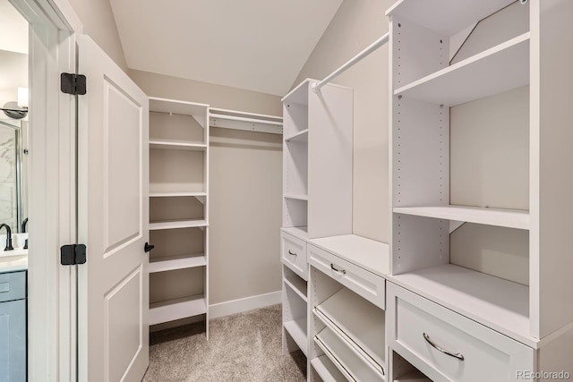 spacious closet featuring light carpet