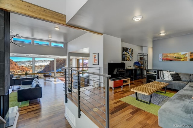 living room with wood-type flooring